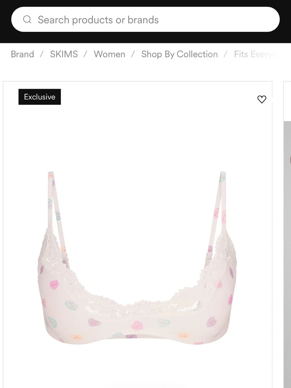 NWT SKIMS Fits Everyone Lace Scoop Bralette with Heart Print Size M - Picture 2 of 5